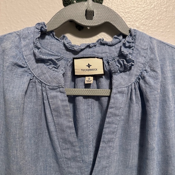 Tuckernuck Chambray Crawford Linen V Neck Flutter Sleeve Tiered Dress Small EUC - Picture 8 of 9